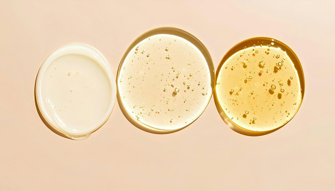 Skincare textures in warm golden and amber shades